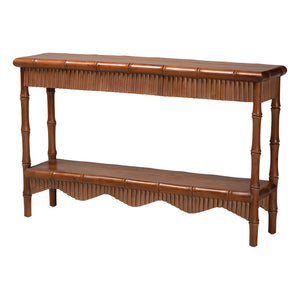 Baxton Studio Bali & Pari Alessa Solid Mahogany Entryway Console with Carved Bamboo Fluted Two Tier Design 53.9W x 13D x 33.1H Alessa-Light Brown Wooden-54in-Console Table