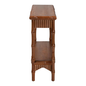 Baxton Studio Bali & Pari Alessa Solid Mahogany Entryway Console with Carved Bamboo Fluted Two Tier Design 53.9W x 13D x 33.1H Alessa-Light Brown Wooden-54in-Console Table