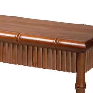 Baxton Studio Bali & Pari Alessa Solid Mahogany Entryway Console with Carved Bamboo Fluted Two Tier Design 53.9W x 13D x 33.1H Alessa-Light Brown Wooden-54in-Console Table