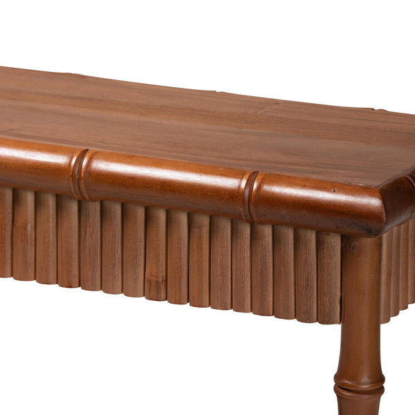 Baxton Studio Bali & Pari Alessa Solid Mahogany Entryway Console with Carved Bamboo Fluted Two Tier Design 53.9W x 13D x 33.1H Alessa-Light Brown Wooden-54in-Console Table
