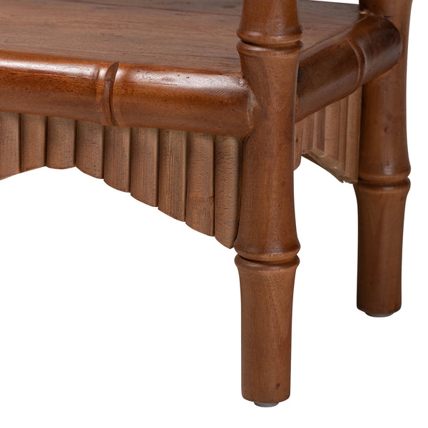Baxton Studio Bali & Pari Alessa Solid Mahogany Entryway Console with Carved Bamboo Fluted Two Tier Design 53.9W x 13D x 33.1H Alessa-Light Brown Wooden-54in-Console Table