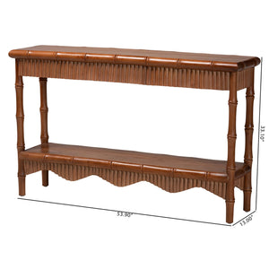 Baxton Studio Bali & Pari Alessa Solid Mahogany Entryway Console with Carved Bamboo Fluted Two Tier Design 53.9W x 13D x 33.1H Alessa-Light Brown Wooden-54in-Console Table