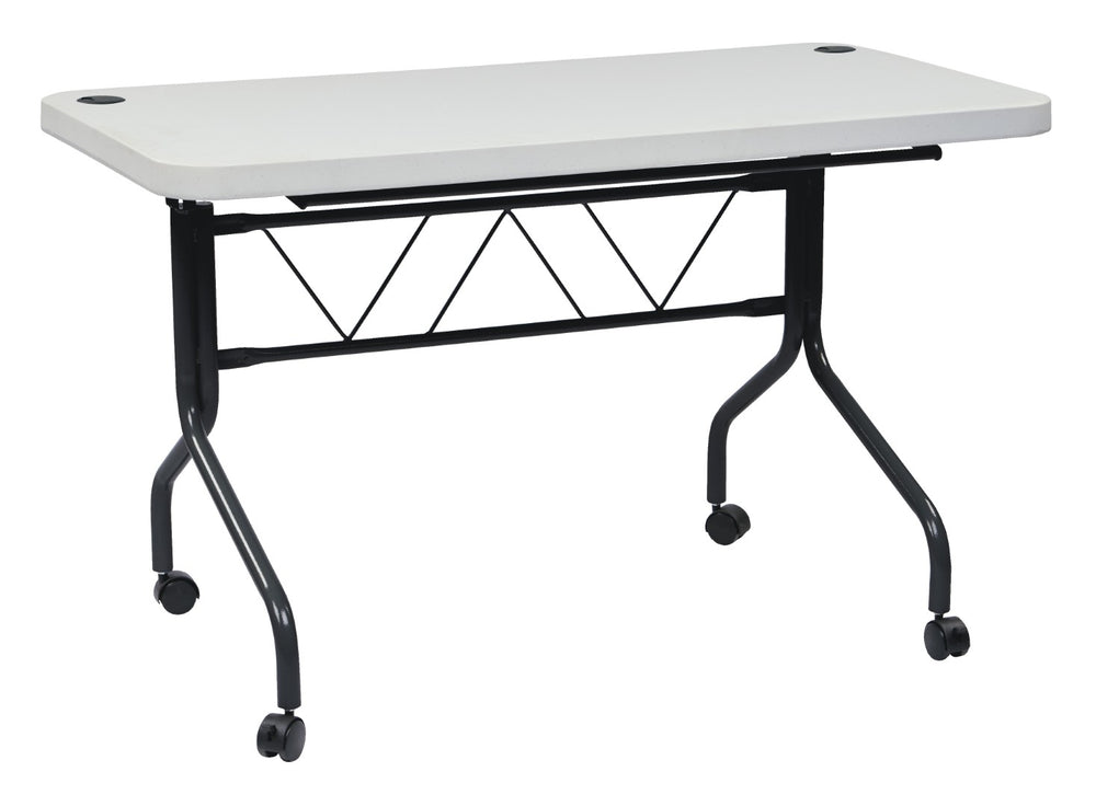 OSP Home Furnishings 4’ 4' Resin Flip Top Folding Table with Locking Casters for Events and Training Rooms 4’ FT6634