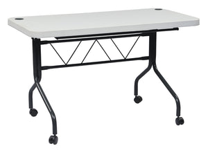 OSP Home Furnishings 4’ 4' Resin Flip Top Folding Table with Locking Casters for Events and Training Rooms 4’ FT6634