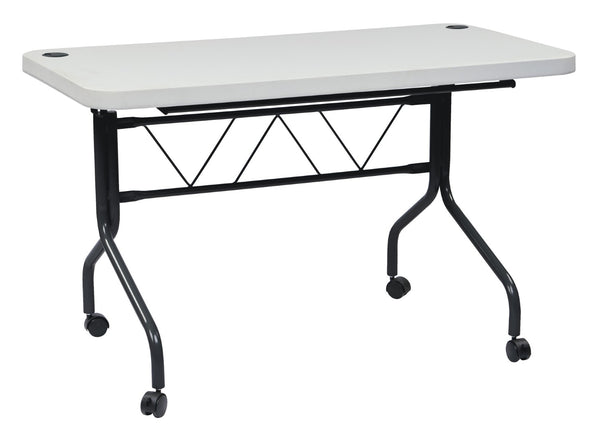 OSP Home Furnishings 4’ 4' Resin Flip Top Folding Table with Locking Casters for Events and Training Rooms 4’ FT6634