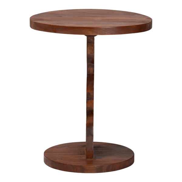 Baxton Studio Bali Donna Nightstand — Mahogany Round Pedestal Bedside Table, Carved Geometric Base, Assembled Donna-Light Brown Wooden-NS-Boxed