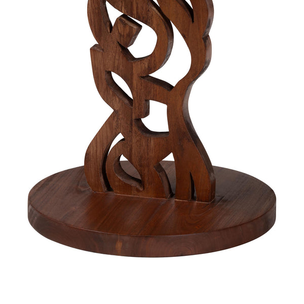 Baxton Studio Bali Donna Nightstand — Mahogany Round Pedestal Bedside Table, Carved Geometric Base, Assembled Donna-Light Brown Wooden-NS-Boxed