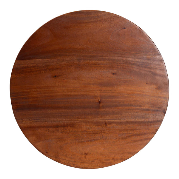 Baxton Studio Bali Donna Nightstand — Mahogany Round Pedestal Bedside Table, Carved Geometric Base, Assembled Donna-Light Brown Wooden-NS-Boxed