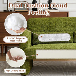 English Elm Best-selling Boucle Cloud Loveseat Velvet Upholstered 2 Seater with Lumbar Pillow Green W1765P334060