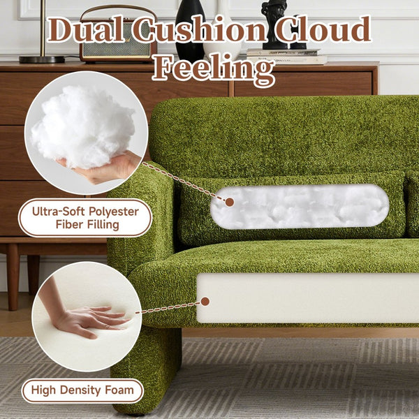 English Elm Best-selling Boucle Cloud Loveseat Velvet Upholstered 2 Seater with Lumbar Pillow Green W1765P334060