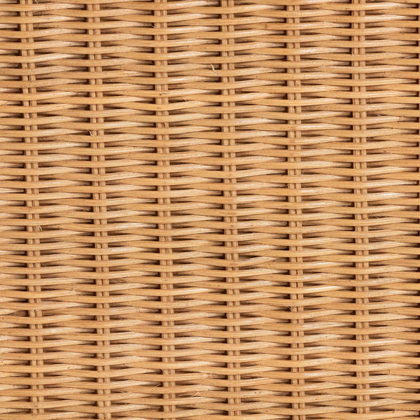 Baxton Studio Bali Deborah Natural Rattan Coffee Table — Handwoven Coastal Centerpiece With Scalloped Edge Elegance 48.00" W x 13.70" D x 33.60" H Debora-Light Honey Rattan-Console Table