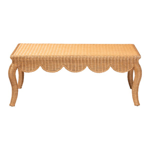 Baxton Studio Bali Deborah Natural Rattan Coffee Table — Handwoven Coastal Centerpiece With Scalloped Edge Elegance 49.60" W x 31.50" D x 19.70" H Debora-Light Honey Rattan-Coffee Table