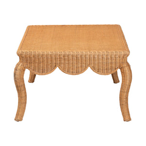 Baxton Studio Bali Deborah Natural Rattan Coffee Table — Handwoven Coastal Centerpiece With Scalloped Edge Elegance 49.60" W x 31.50" D x 19.70" H Debora-Light Honey Rattan-Coffee Table