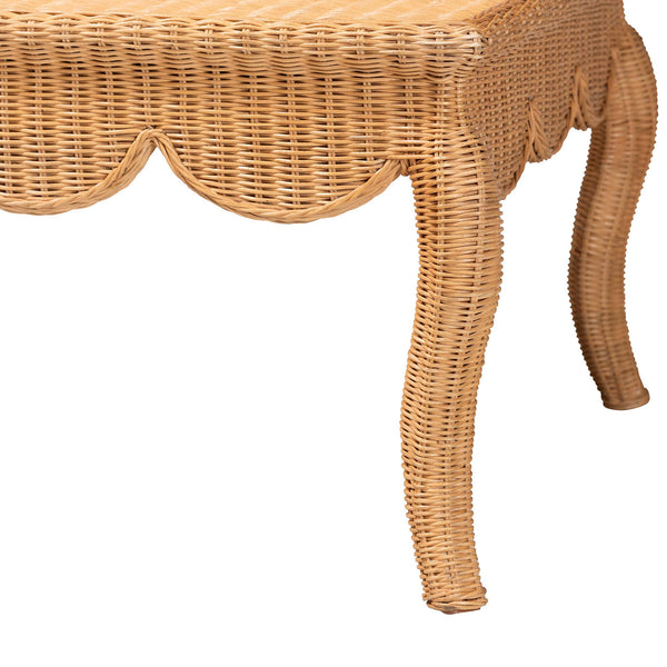 Baxton Studio Bali Deborah Natural Rattan Coffee Table — Handwoven Coastal Centerpiece With Scalloped Edge Elegance 49.60" W x 31.50" D x 19.70" H Debora-Light Honey Rattan-Coffee Table