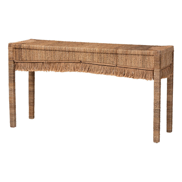 Baxton Studio Bali & Pari Fiona Seagrass Acacia Console Table Handwoven Boho Entryway Accent Fiona-Light Brown Wooden-Console Table