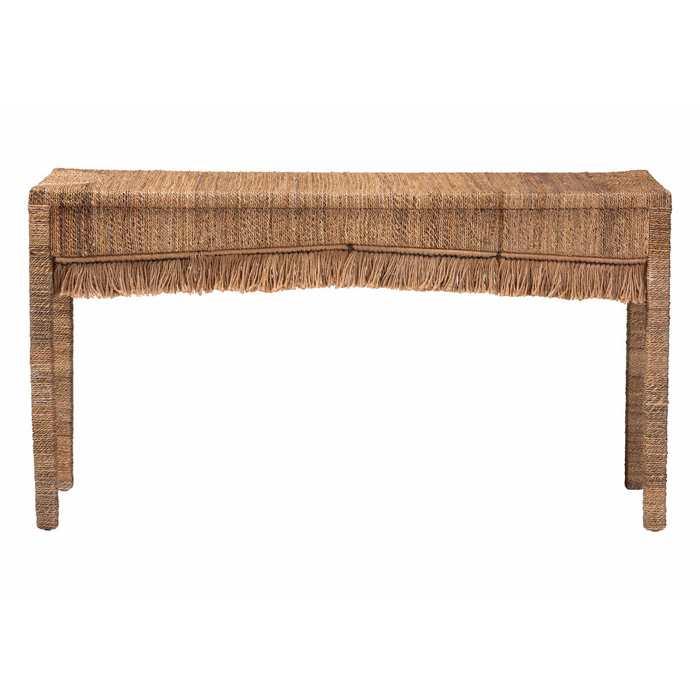 Baxton Studio Bali & Pari Fiona Seagrass Acacia Console Table Handwoven Boho Entryway Accent Fiona-Light Brown Wooden-Console Table