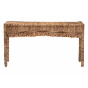 Baxton Studio Bali & Pari Fiona Seagrass Acacia Console Table Handwoven Boho Entryway Accent Fiona-Light Brown Wooden-Console Table