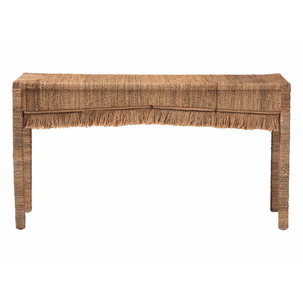 Baxton Studio Bali & Pari Fiona Seagrass Acacia Console Table Handwoven Boho Entryway Accent Fiona-Light Brown Wooden-Console Table