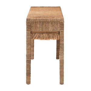 Baxton Studio Bali & Pari Fiona Seagrass Acacia Console Table Handwoven Boho Entryway Accent Fiona-Light Brown Wooden-Console Table
