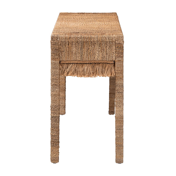 Baxton Studio Bali & Pari Fiona Seagrass Acacia Console Table Handwoven Boho Entryway Accent Fiona-Light Brown Wooden-Console Table