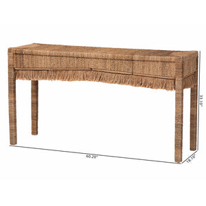 Baxton Studio Bali & Pari Fiona Seagrass Acacia Console Table Handwoven Boho Entryway Accent Fiona-Light Brown Wooden-Console Table