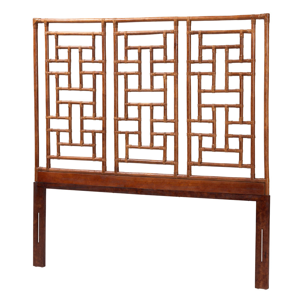 Baxton Studio Bali Handcrafted Natural Rattan Headboard With Chinoiserie Openwork - Coastal Boho King Accent Marbled Tortoise Brown/Mahogany Brown WS188-Tortoise/Rattan-King-HB