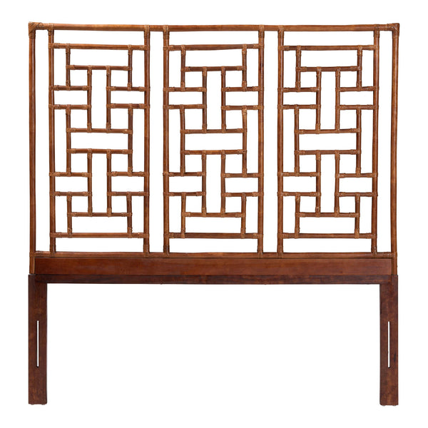 Baxton Studio Bali Handcrafted Natural Rattan Headboard With Chinoiserie Openwork - Coastal Boho King Accent Marbled Tortoise Brown/Mahogany Brown WS188-Tortoise/Rattan-King-HB