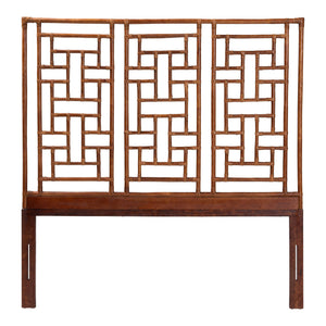 Baxton Studio Bali Jamuna Rattan Headboard For Queen Bed — Handcrafted Chinoiserie Openwork Coastal Boho Backdrop Marbled Tortoise Brown/Mahogany Brown WS188-Tortoise/Rattan-Queen-HB