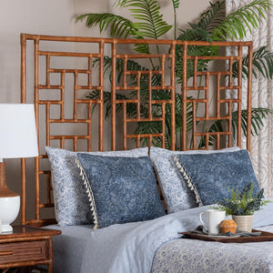 Baxton Studio Bali Handcrafted Natural Rattan Headboard With Chinoiserie Openwork - Coastal Boho King Accent Marbled Tortoise Brown/Mahogany Brown WS188-Tortoise/Rattan-King-HB