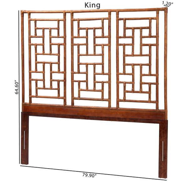 Baxton Studio Bali Jamuna Rattan Headboard For Queen Bed — Handcrafted Chinoiserie Openwork Coastal Boho Backdrop Marbled Tortoise Brown/Mahogany Brown WS188-Tortoise/Rattan-Queen-HB