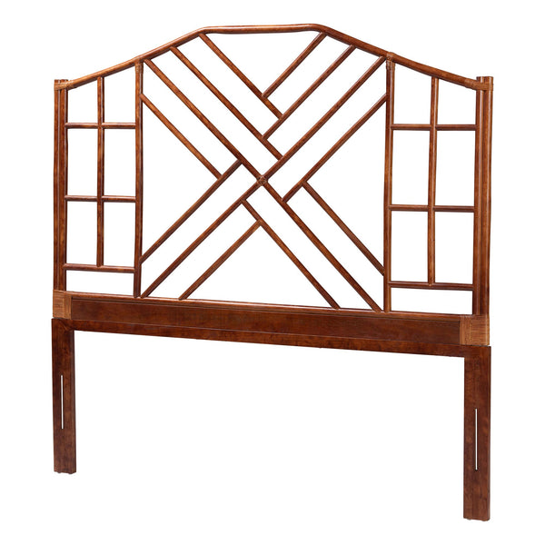 Baxton Studio Bali Kachiri Rattan Headboard King — Handcrafted Coastal Boho Chinoiserie Openwork Accent Panel Marbled Tortoise Brown/Mahogany Brown WS189-Tortoise/Rattan-King-HB
