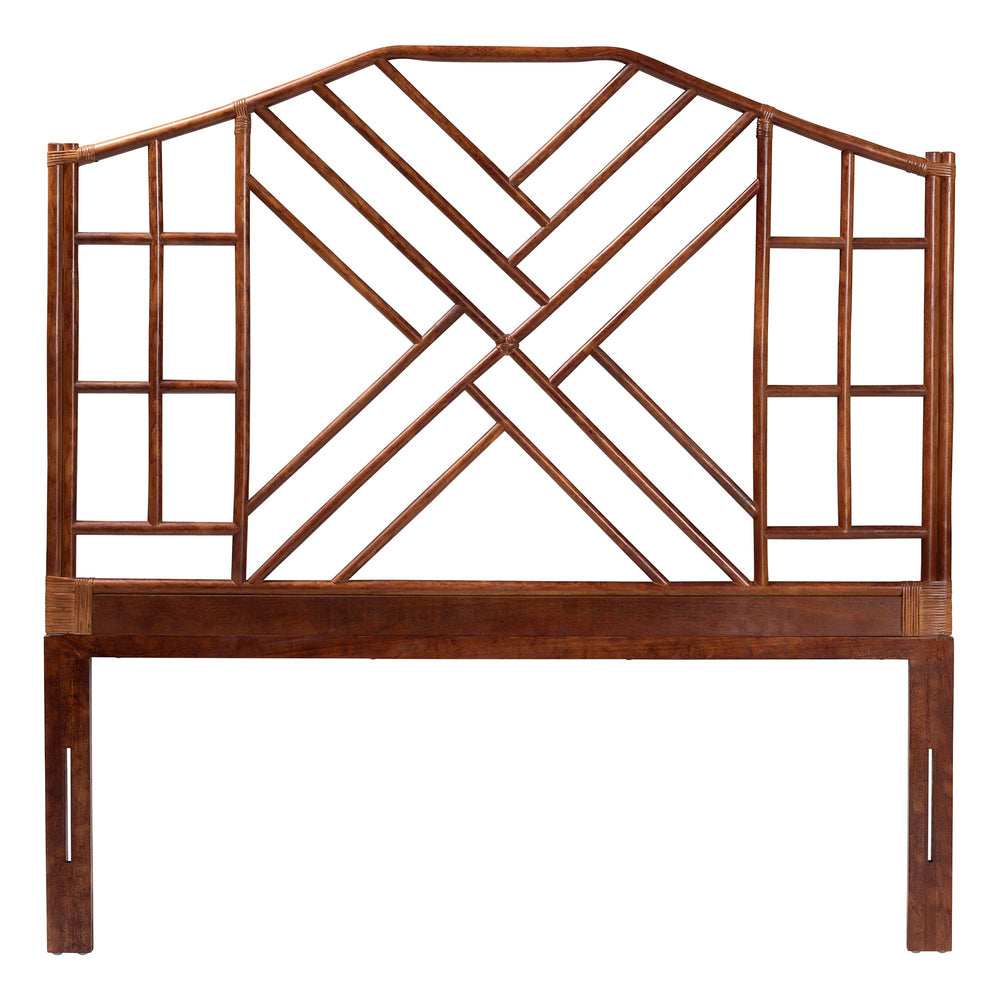 Baxton Studio Bali Kachiri Rattan Headboard King — Handcrafted Coastal Boho Chinoiserie Openwork Accent Panel Marbled Tortoise Brown/Mahogany Brown WS189-Tortoise/Rattan-King-HB