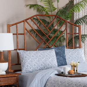 Baxton Studio Bali Handcrafted Rattan Headboard With Chinoiserie Openwork — Coastal Boho Queen Accent Panel Marbled Tortoise Brown/Mahogany Brown WS189-Tortoise/Rattan-Queen-HB