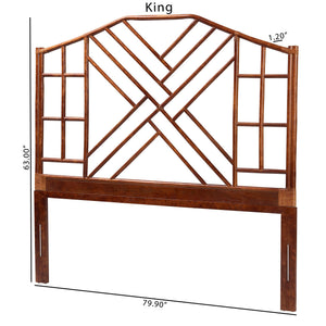 Baxton Studio Bali Handcrafted Rattan Headboard With Chinoiserie Openwork — Coastal Boho Queen Accent Panel Marbled Tortoise Brown/Mahogany Brown WS189-Tortoise/Rattan-Queen-HB