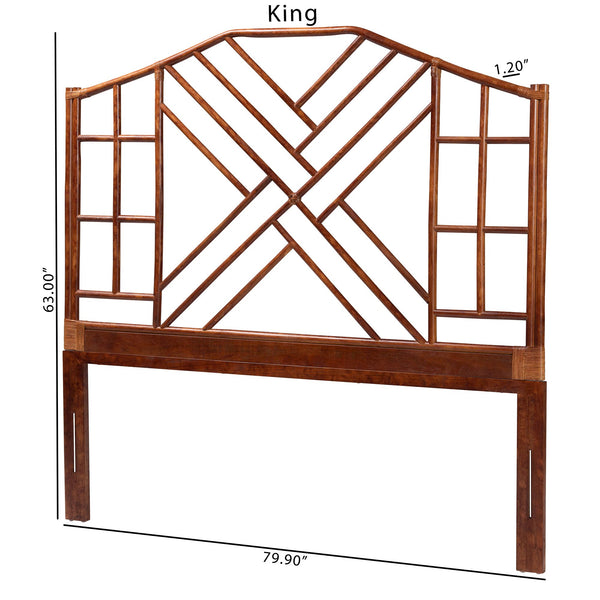 Baxton Studio Bali Kachiri Rattan Headboard King — Handcrafted Coastal Boho Chinoiserie Openwork Accent Panel Marbled Tortoise Brown/Mahogany Brown WS189-Tortoise/Rattan-King-HB