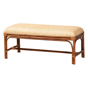 Baxton Studio Bali Belen Marbled Tortoise Rattan Bench — Handwoven Coastal-Boho Seating With Cushioned Seat, Ready-To-Use WS191-Tortoise/Natural Rattan-Cushion-Bench