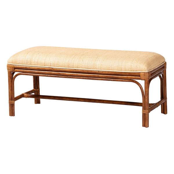 Baxton Studio Bali Belen Marbled Tortoise Rattan Bench — Handwoven Coastal-Boho Seating With Cushioned Seat, Ready-To-Use WS191-Tortoise/Natural Rattan-Cushion-Bench