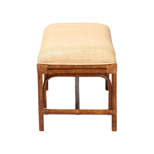 Baxton Studio Bali Belen Marbled Tortoise Rattan Bench — Handwoven Coastal-Boho Seating With Cushioned Seat, Ready-To-Use WS191-Tortoise/Natural Rattan-Cushion-Bench