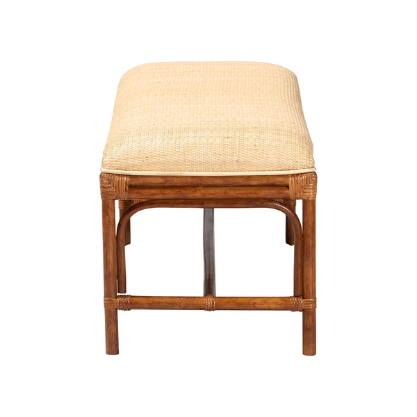 Baxton Studio Bali Belen Marbled Tortoise Rattan Bench — Handwoven Coastal-Boho Seating With Cushioned Seat, Ready-To-Use WS191-Tortoise/Natural Rattan-Cushion-Bench