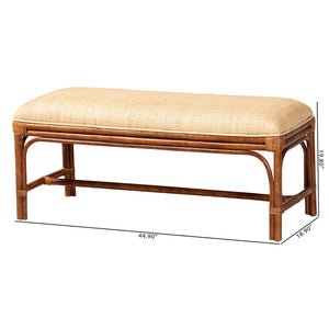 Baxton Studio Bali Belen Marbled Tortoise Rattan Bench — Handwoven Coastal-Boho Seating With Cushioned Seat, Ready-To-Use WS191-Tortoise/Natural Rattan-Cushion-Bench