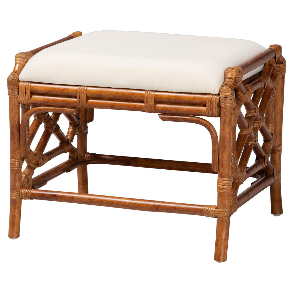 Baxton Studio Bali Morley Marbled Tortoise Rattan Ottoman — Handcrafted Coastal-Boho Accent Stool, Plush Seat WS192-Tortoise Cushion-Rattan-Stool
