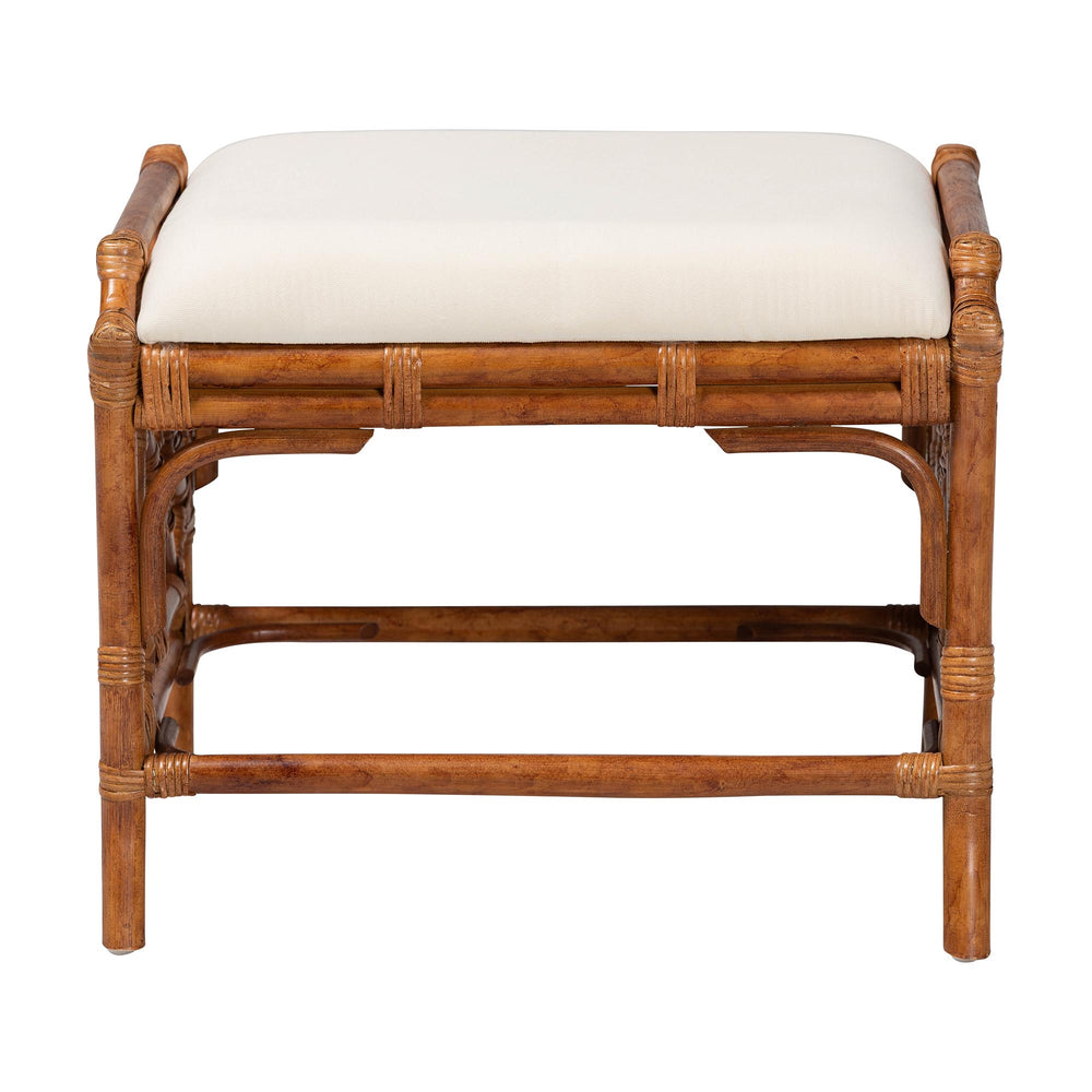 Baxton Studio Bali Morley Marbled Tortoise Rattan Ottoman — Handcrafted Coastal-Boho Accent Stool, Plush Seat WS192-Tortoise Cushion-Rattan-Stool