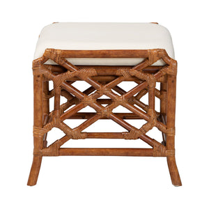 Baxton Studio Bali Morley Marbled Tortoise Rattan Ottoman — Handcrafted Coastal-Boho Accent Stool, Plush Seat WS192-Tortoise Cushion-Rattan-Stool