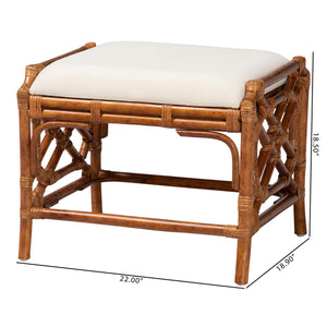 Baxton Studio Bali Morley Marbled Tortoise Rattan Ottoman — Handcrafted Coastal-Boho Accent Stool, Plush Seat WS192-Tortoise Cushion-Rattan-Stool