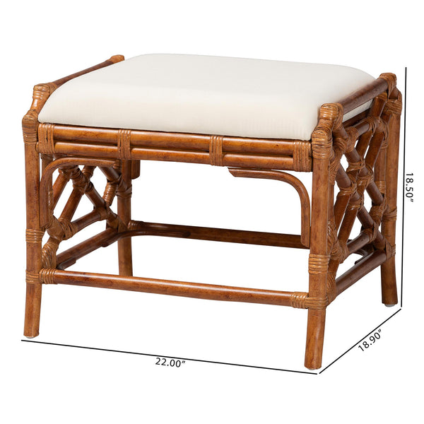 Baxton Studio Bali Morley Marbled Tortoise Rattan Ottoman — Handcrafted Coastal-Boho Accent Stool, Plush Seat WS192-Tortoise Cushion-Rattan-Stool