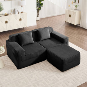English Elm Modular 2-Seat L-Shape Sectional Sofa, Plush Corduroy Couch With Movable Ottoman & Throw Pillows W3041S00323