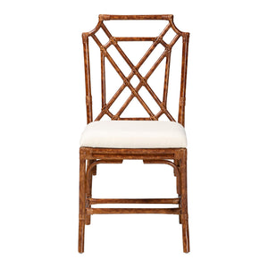 Baxton Studio Bali Esmery Marbled Tortoise Rattan Dining Chair – Handwoven Crisscross Back, Plush Upholstered Seat, Coastal Boho Appeal WS193-Tortoise Cushion-Rattan-DC