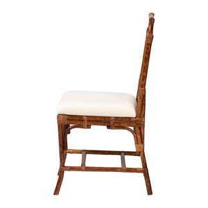 Baxton Studio Bali Esmery Marbled Tortoise Rattan Dining Chair – Handwoven Crisscross Back, Plush Upholstered Seat, Coastal Boho Appeal WS193-Tortoise Cushion-Rattan-DC