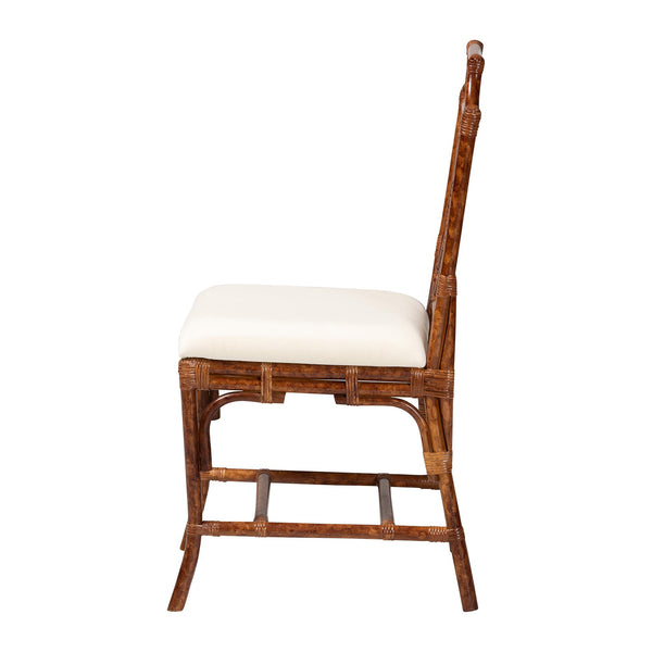 Baxton Studio Bali Esmery Marbled Tortoise Rattan Dining Chair – Handwoven Crisscross Back, Plush Upholstered Seat, Coastal Boho Appeal WS193-Tortoise Cushion-Rattan-DC