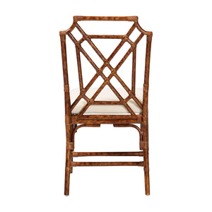 Baxton Studio Bali Esmery Marbled Tortoise Rattan Dining Chair – Handwoven Crisscross Back, Plush Upholstered Seat, Coastal Boho Appeal WS193-Tortoise Cushion-Rattan-DC